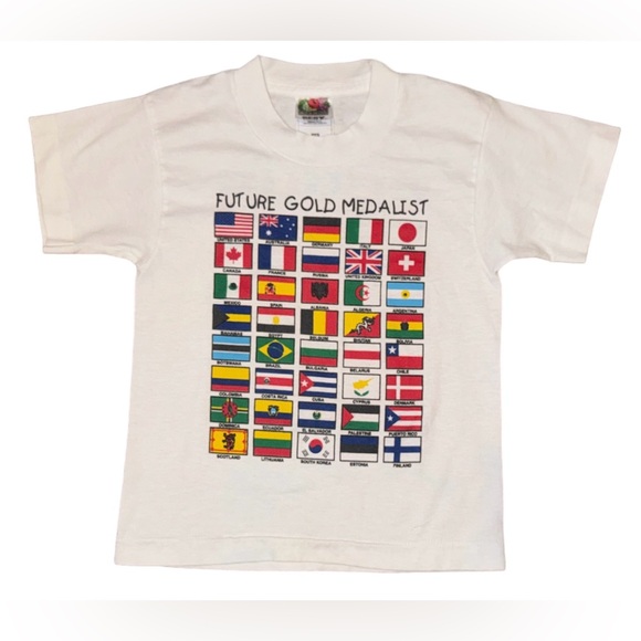 Vintage Kids Shirt Olympic World Flags Crew Neck Fruit Best 6-8 Single Stitch - Picture 1 of 8